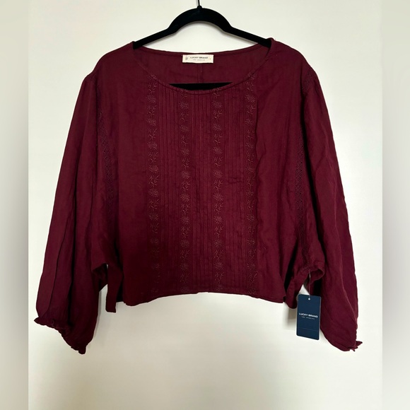Lucky Brand Tops - Lucky Brand embroidered round neck boxy blouse in Port Royale.